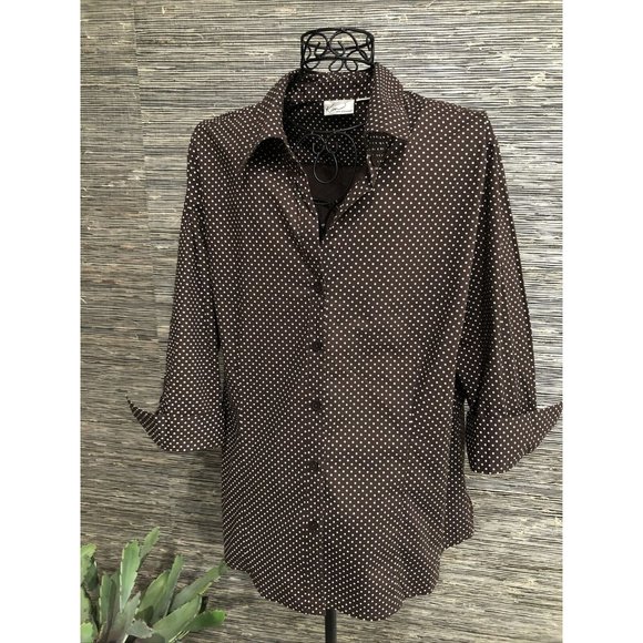 18 Plus Polkadot Top brown blouse 3/4 sleeve - Picture 1 of 6